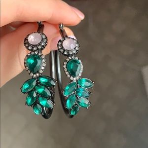 Pink & Green stone hoop earrings